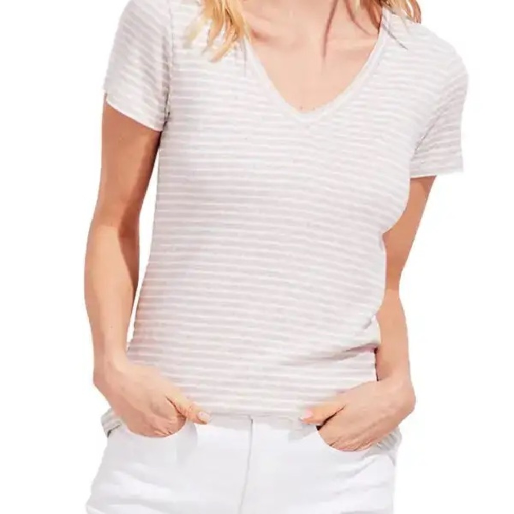 Vineyard Vines Beige Striped V-Neck Top